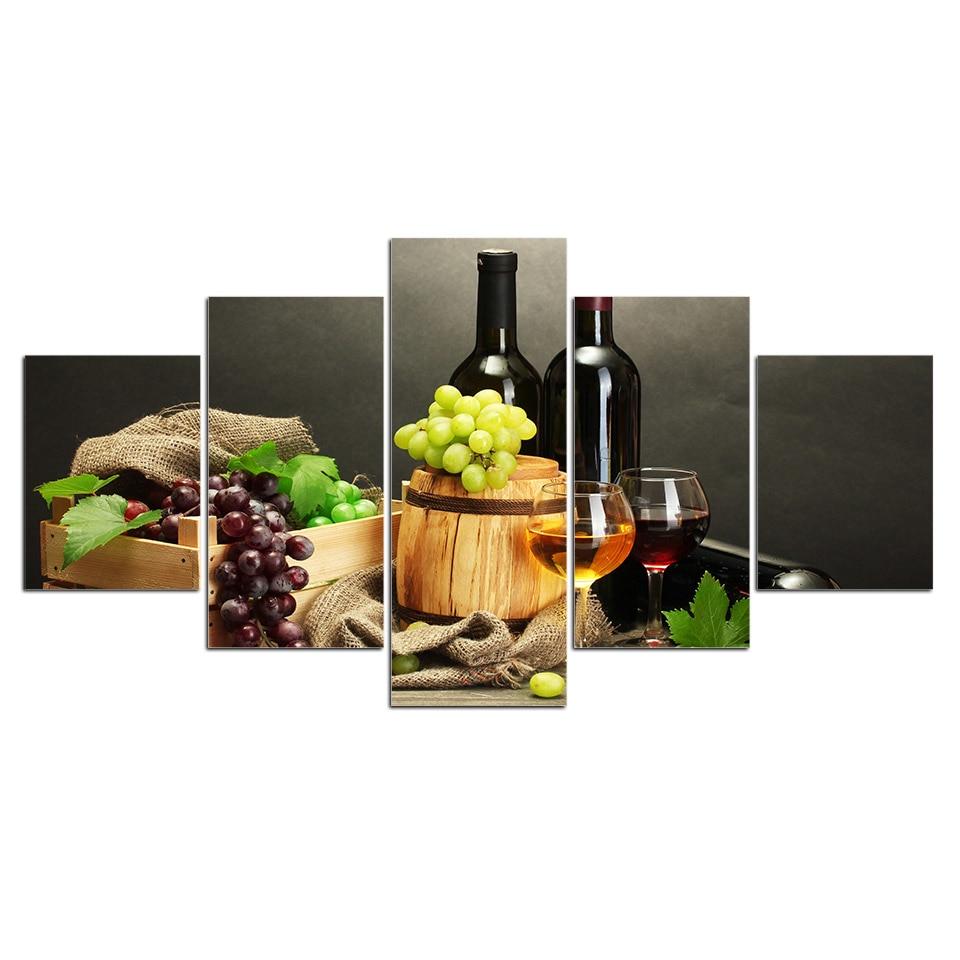 White Wine Racks Grapes for Bar - Wine 5 Panel Canvas Art Wall Decor White Wine Racks Grapes for Bar - Wine 5 Panel Canvas Art Wall Decor