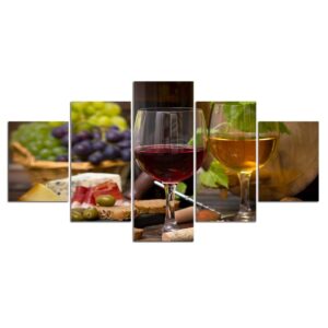 White Wine Racks - Wine 5 Panel Canvas Art Wall Decor