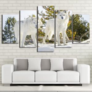 White Wolf 3 - Animal 5 Panel Canvas Art Wall Decor