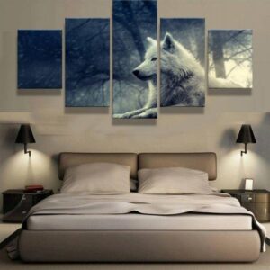 White Wolf 4 - Animal 5 Panel Canvas Art Wall Decor