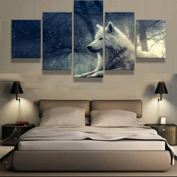 White Wolf 4 - Animal 5 Panel Canvas Art Wall Decor White Wolf 4 - Animal 5 Panel Canvas Art Wall Decor