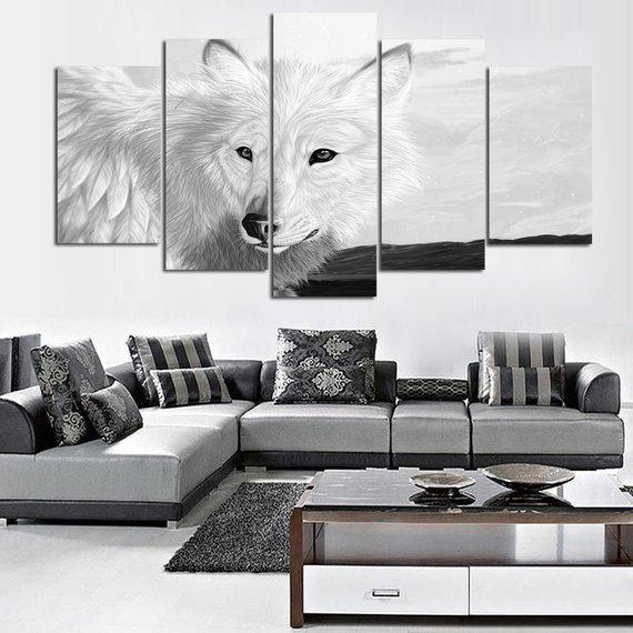 White Wolf 5 - Animal 5 Panel Canvas Art Wall Decor White Wolf 5 - Animal 5 Panel Canvas Art Wall Decor