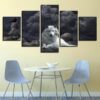 White Wolf Dark Clouds - Animal 5 Panel Canvas Art Wall Decor