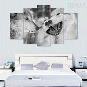 White Wolf Pack - Anime 5 Panel Canvas Art Wall Decor