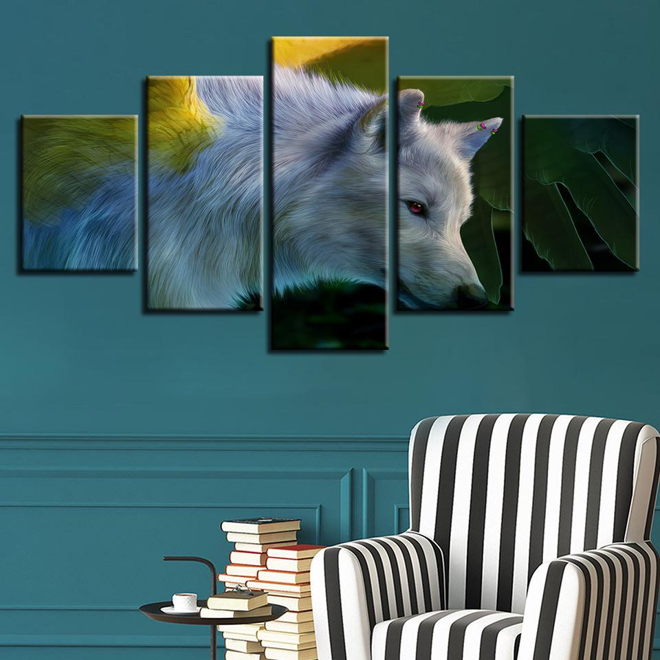 White Wolf Red Eyes - Animal 5 Panel Canvas Art Wall Decor White Wolf Red Eyes - Animal 5 Panel Canvas Art Wall Decor