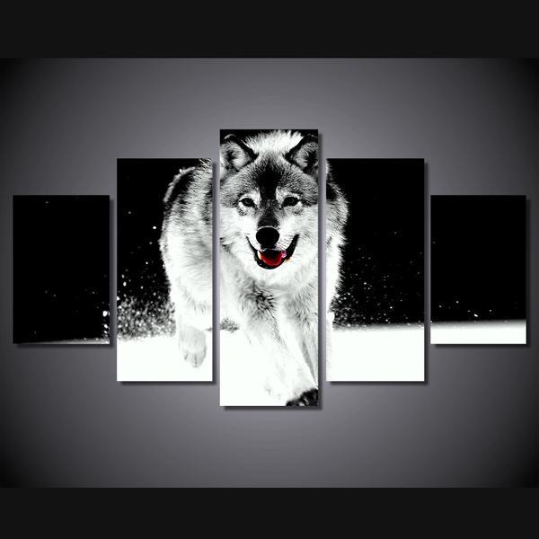 White Wolf Wolves - Animal 5 Panel Canvas Art Wall Decor White Wolf Wolves - Animal 5 Panel Canvas Art Wall Decor