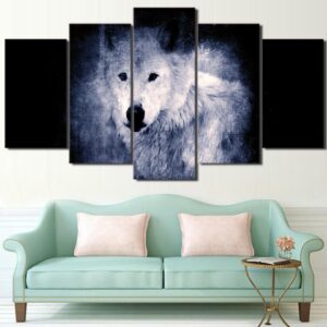White Wolf in Dark - Animal 5 Panel Canvas Art Wall Decor