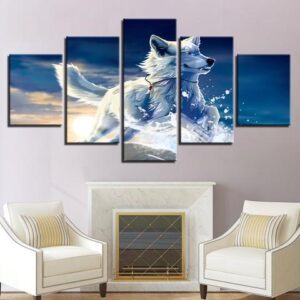 White Wolf - Abstract Animal 5 Panel Canvas Art Wall Decor