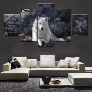 White Wolf - Animal 5 Panel Canvas Art Wall Decor