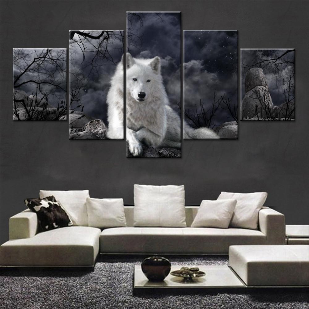 White Wolf - Animal 5 Panel Canvas Art Wall Decor White Wolf - Animal 5 Panel Canvas Art Wall Decor