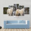 White Wolves Couple In Snow - Animal 5 Panel Canvas Art Wall Decor