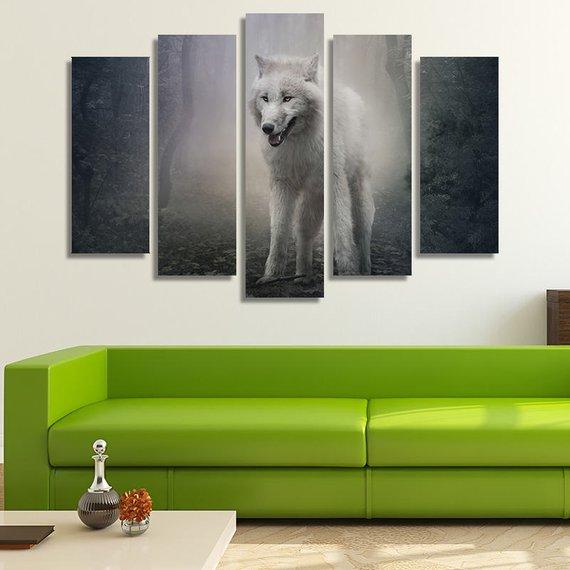 White Woolf 03 - Animal 5 Panel Canvas Art Wall Decor White Woolf 03 - Animal 5 Panel Canvas Art Wall Decor