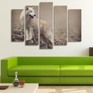 White Woolf 24 - Animal 5 Panel Canvas Art Wall Decor