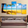 White clouds Beach Coconut tree - Nature 5 Panel Canvas Art Wall Decor