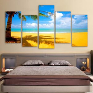 White clouds Beach Coconut tree - Nature 5 Panel Canvas Art Wall Decor