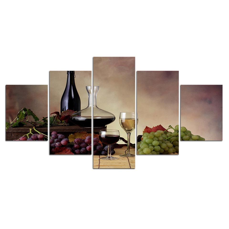 White wine cooler grapes - Wine 5 Panel Canvas Art Wall Decor White wine cooler grapes - Wine 5 Panel Canvas Art Wall Decor
