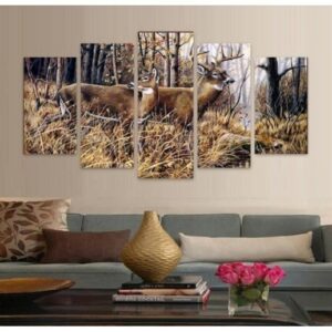 Whitetail Deer Buck And Doe - Animal 5 Panel Canvas Art Wall Decor