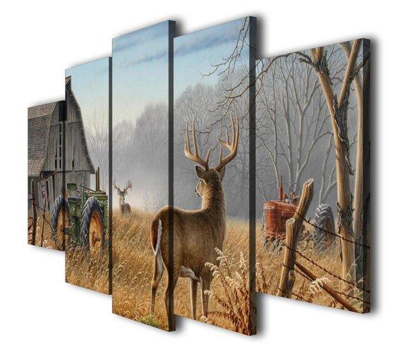Whitetail Deer Landscape - Animal 5 Panel Canvas Art Wall Decor Whitetail Deer Landscape - Animal 5 Panel Canvas Art Wall Decor