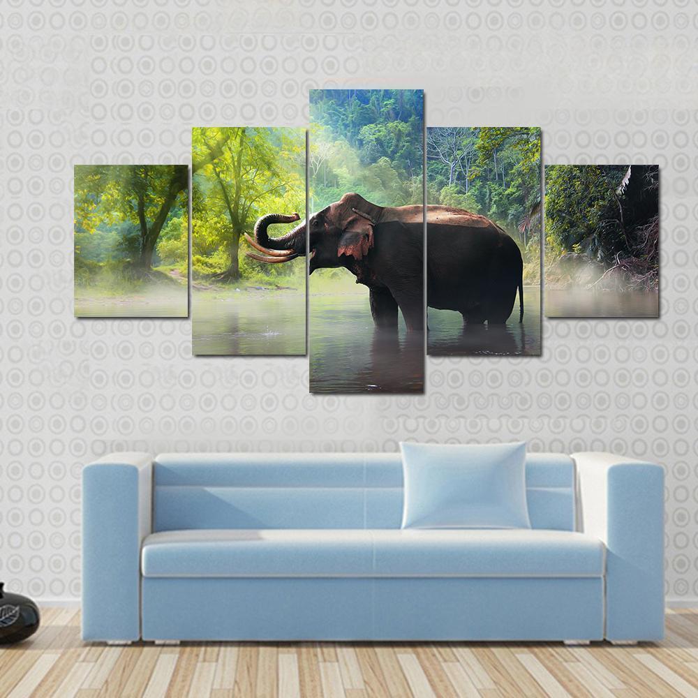 Wild Elephant - Animal 5 Panel Canvas Art Wall Decor Wild Elephant - Animal 5 Panel Canvas Art Wall Decor