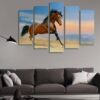 Wild Horse Galloping In The Desert - Animal 5 Panel Canvas Art Wall Decor