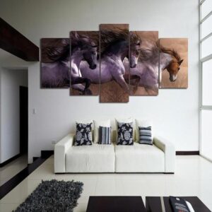 Wild Horses 1 - Animal 5 Panel Canvas Art Wall Decor