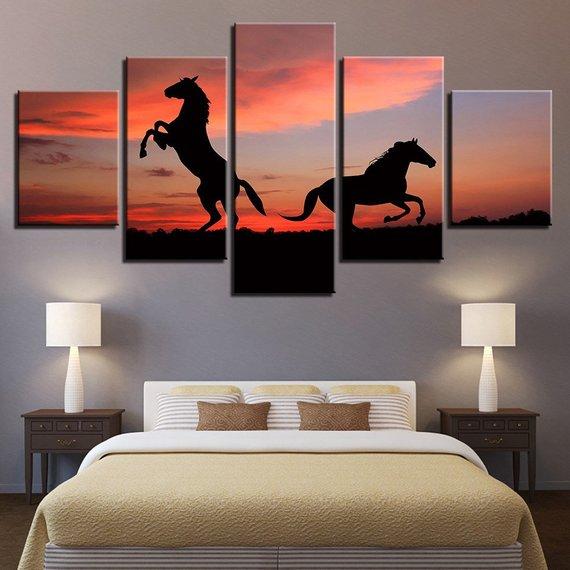 Wild Horses 5 - Animal 5 Panel Canvas Art Wall Decor Wild Horses 5 - Animal 5 Panel Canvas Art Wall Decor