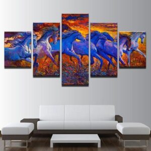 Wild Horses Race - Animal 5 Panel Canvas Art Wall Decor