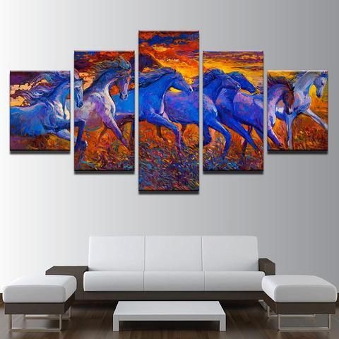 Wild Horses Race - Animal 5 Panel Canvas Art Wall Decor Wild Horses Race - Animal 5 Panel Canvas Art Wall Decor