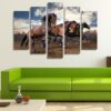 Wild Horses Running 02 - Animal 5 Panel Canvas Art Wall Decor
