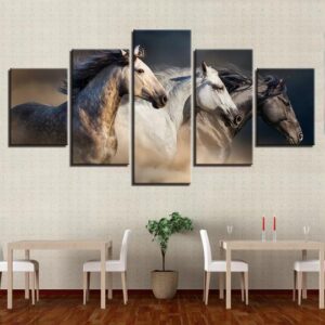 Wild Horses Running - Animal 5 Panel Canvas Art Wall Decor