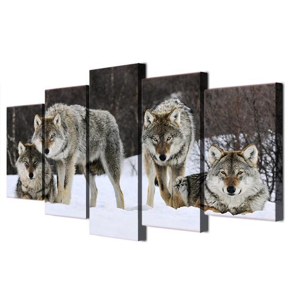 Wild Pack Of Wolves In Snow 01 - Animal 5 Panel Canvas Art Wall Decor Wild Pack Of Wolves In Snow 01 - Animal 5 Panel Canvas Art Wall Decor