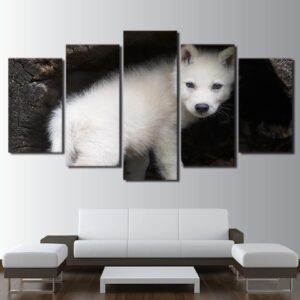 Wild White Wolf Cubs - Animal 5 Panel Canvas Art Wall Decor