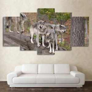 Wild Wolf 3 - Animal 5 Panel Canvas Art Wall Decor