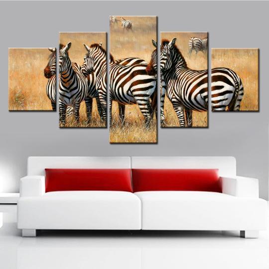 Wild Zebra - Animal 5 Panel Canvas Art Wall Decor Wild Zebra - Animal 5 Panel Canvas Art Wall Decor