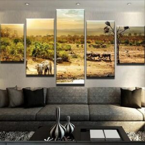 Wildlife Elephant - Animal 5 Panel Canvas Art Wall Decor