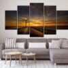 Wind Turbine Sunset Landscape - Nature 5 Panel Canvas Art Wall Decor