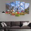 Wind Turbines And Flowers - Nature 5 Panel Canvas Art Wall Decor