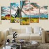 Windmill Farm Island Landscape Scene - Nature 5 Panel Canvas Art Wall Decor