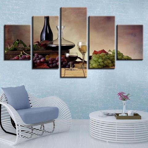 Wine #17 - Wine 5 Panel Canvas Art Wall Decor Wine #17 - Wine 5 Panel Canvas Art Wall Decor
