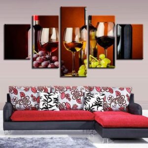 Wine #18 - Wine 5 Panel Canvas Art Wall Decor