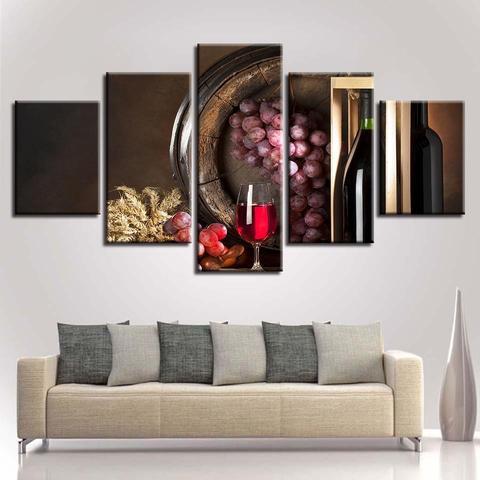 Wine #22 - Wine 5 Panel Canvas Art Wall Decor Wine #22 - Wine 5 Panel Canvas Art Wall Decor