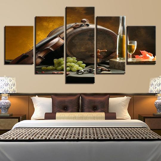 Wine Barrel Violin Grapes - Nature 5 Panel Canvas Art Wall Decor Wine Barrel Violin Grapes - Nature 5 Panel Canvas Art Wall Decor