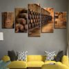 Wine Cellar Oak Barrels - Wine 5 Panel Canvas Art Wall Decor