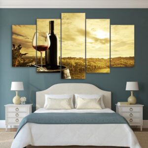 Wine Drink at Golden Dusk - Wine 5 Panel Canvas Art Wall Decor