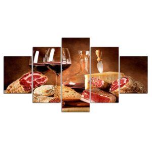 Wine Drinks Cabinet - Wine 5 Panel Canvas Art Wall Decor
