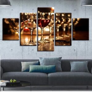 Wine Glass - Wine 5 Panel Canvas Art Wall Decor