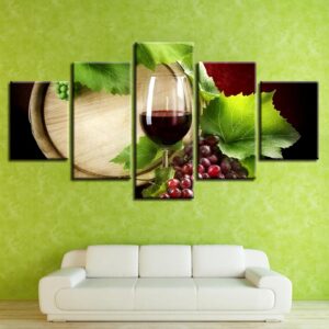 Wine Grapes Leaf Wall - Wine 5 Panel Canvas Art Wall Decor