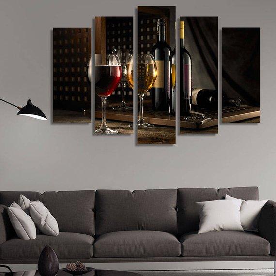 Wine Two - Wine 5 Panel Canvas Art Wall Decor Wine Two - Wine 5 Panel Canvas Art Wall Decor