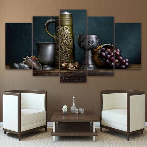 Wine Wineware Vintage - Wine 5 Panel Canvas Art Wall Decor Wine Wineware Vintage - Wine 5 Panel Canvas Art Wall Decor