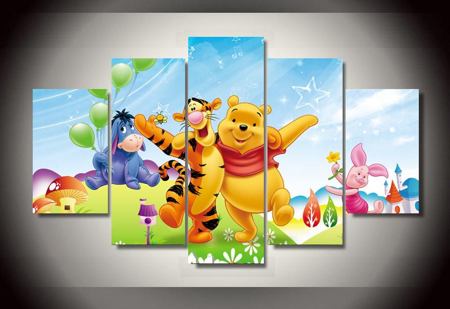 Winnie The Pooh Friends Cartoon - 5 Panel Canvas Art Wall Decor Winnie The Pooh Friends Cartoon - 5 Panel Canvas Art Wall Decor